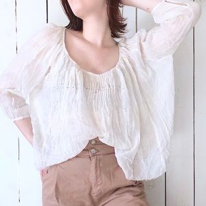 Free People One String Me On Crinkle Blouse White